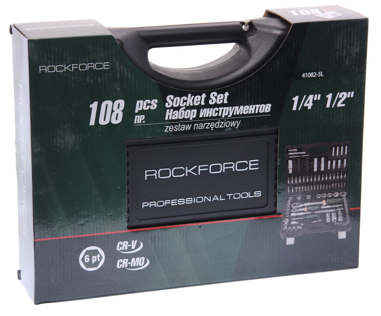 Набор торцевых головок и вставок RF-41082-5L: 1/2" & 1/4"DR 6-гранных с телескопическими трещотками 108пр. ROCKFORCE /1/3