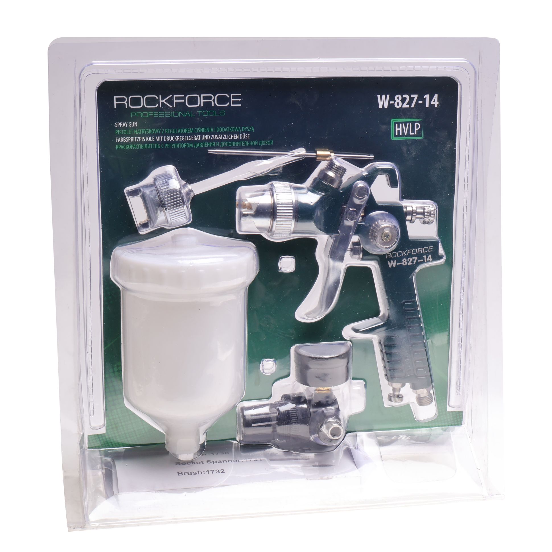 Краскораспылитель RF-W-827-14 с верхним пластиковым бачком, регулятором давления и дополнительной дюзой (600мл, 1.4мм,1.7мм, 1-3ATM, 180-350л/мин) ROC