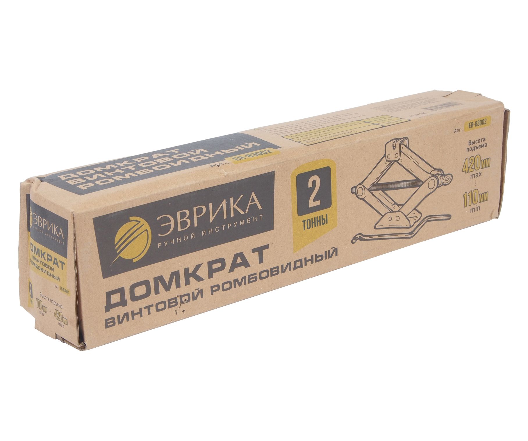 Домкрат ER-83002 механический "ромб" 2т(выс. подъема 110-420мм) ЭВРИКА /1 NEW