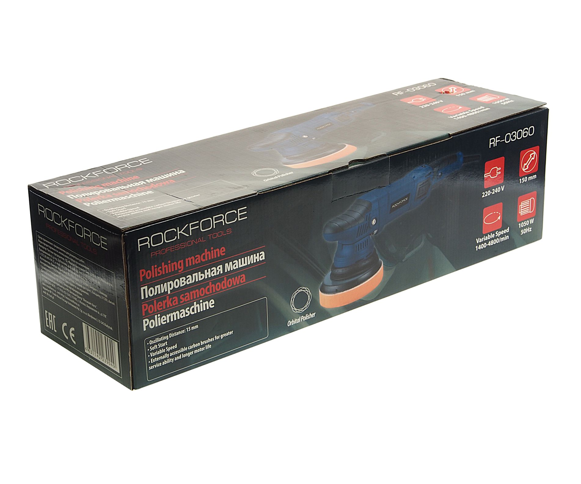 Машина полировальная RF-03060 электрическая (220V, 1050W, 1400-4800 об/мин, диаметр круга-150мм) ROCKFORCE /1/4