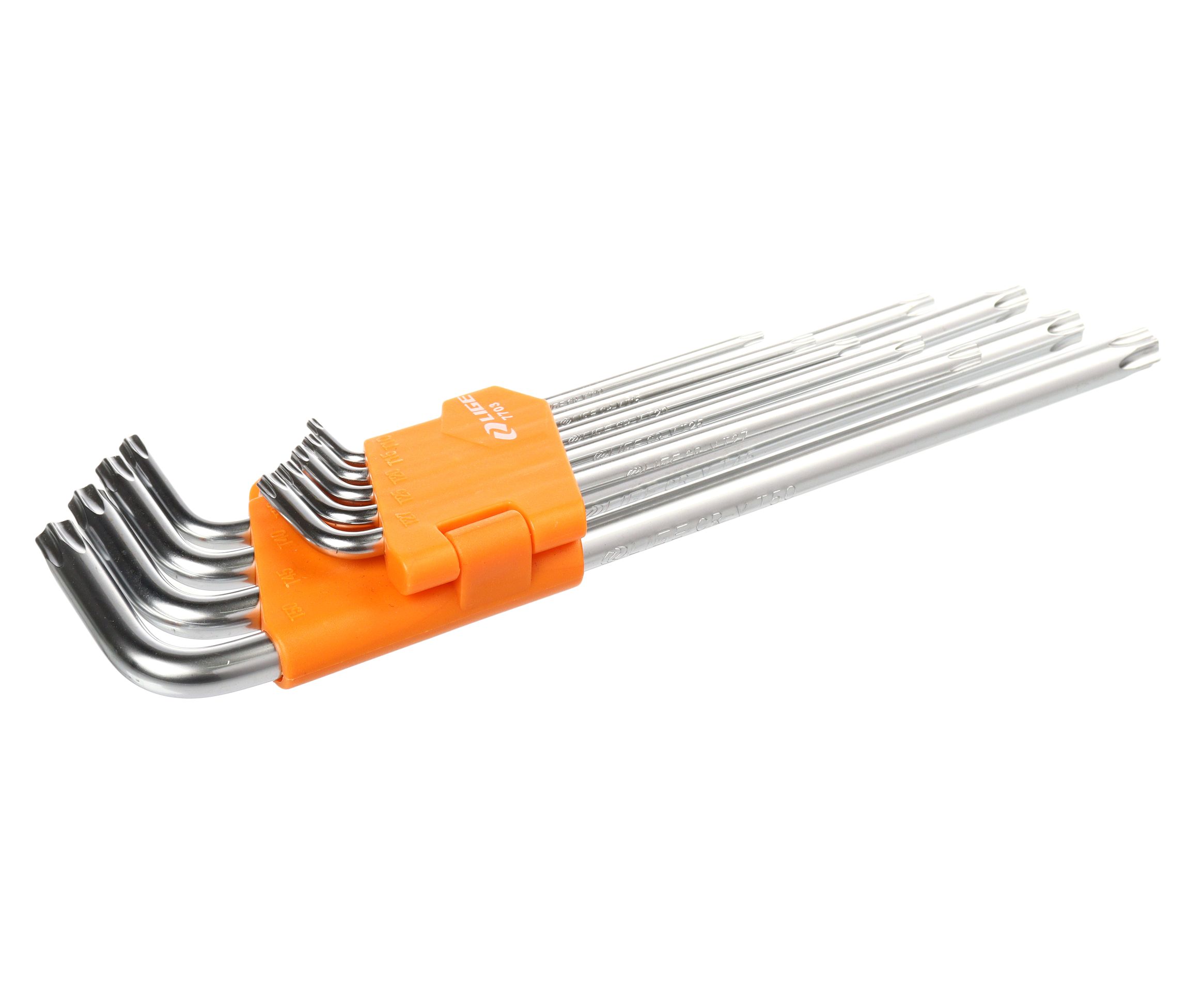 Набор ключей TORX Г-образных длинных 9пр. (T10H,T15H,T20H,T25H,T27H,T30H,T40H,T45H,T50H) в пластиковом держателе LG-7703 LIGE /1/30 NEW