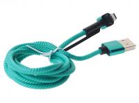 Кабель-подставка USB 2.0 - Lightning 1.2м, текстильная оплётка, угловой, зеленый OLMIO, OLM-038648 /1/100