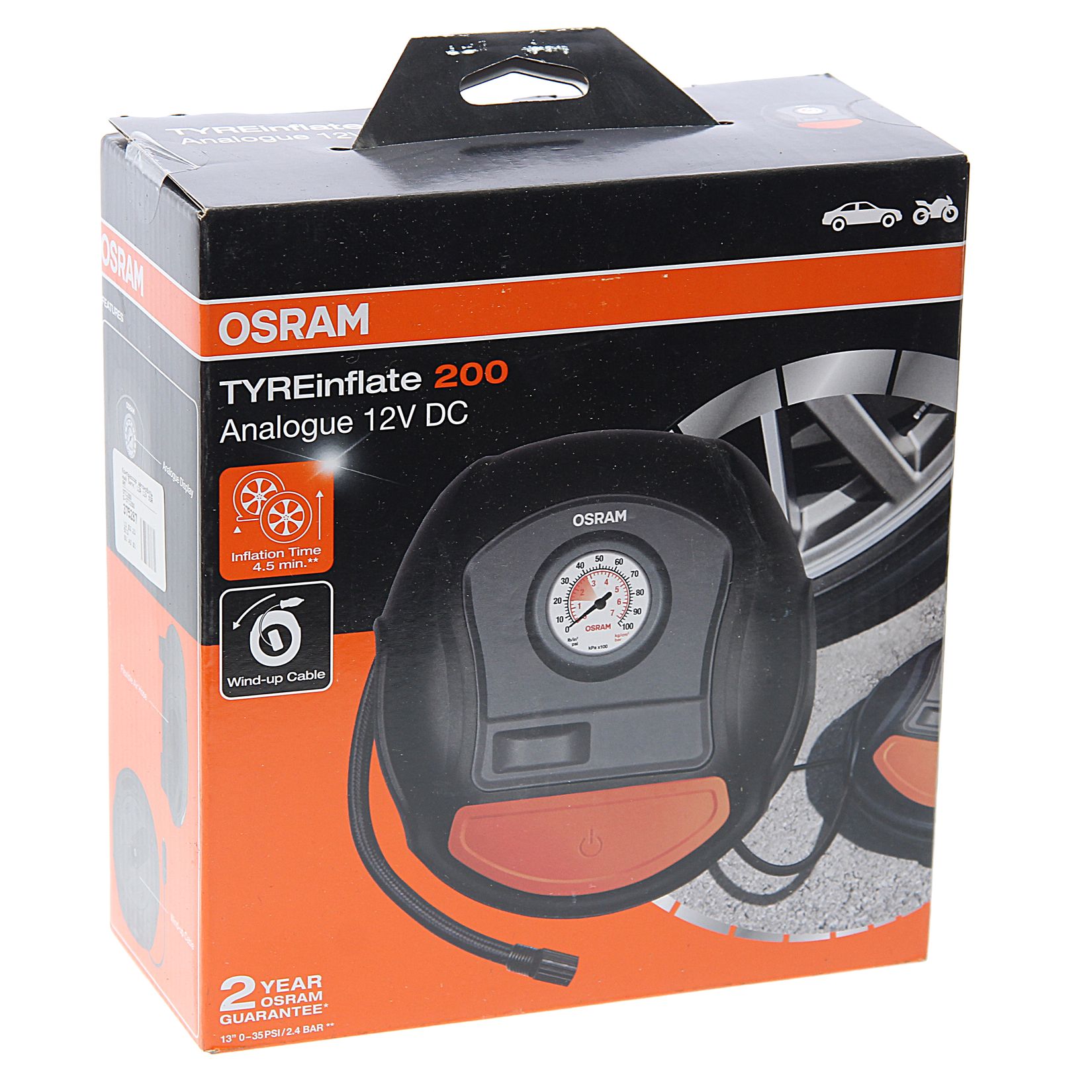 Компрессор O-OTI200 поршневой 100PSI (30л/мин, 10А) 12V OSRAM /1