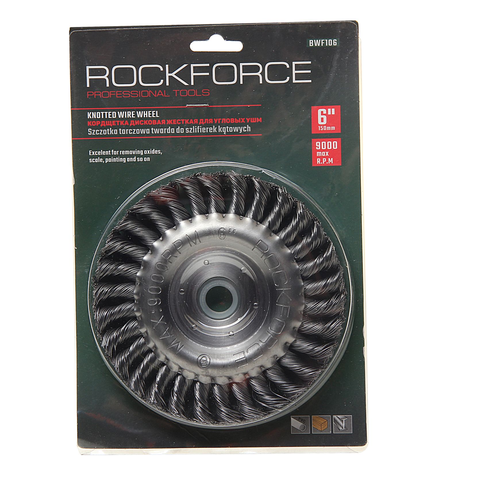 Кордщетка RF-BWF106 дисковая стальная витая для УШМ 150мм, в блистере  ROCKFORCE /1
