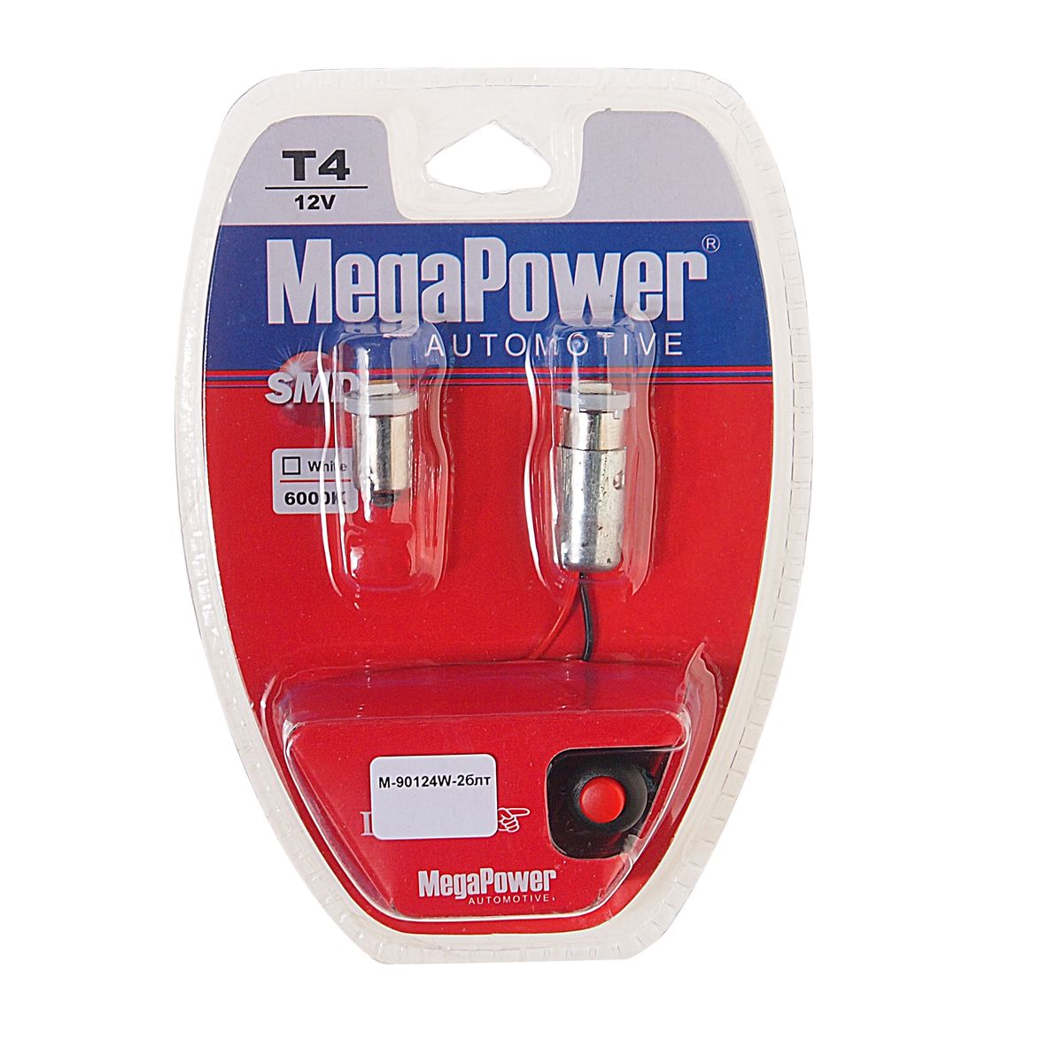 Автолампа T4W (BA9s) 1 SMD 5050 WHITE блистер с тестером (2 шт) 6000K 20лм   12V MEGAPOWER /1 /25