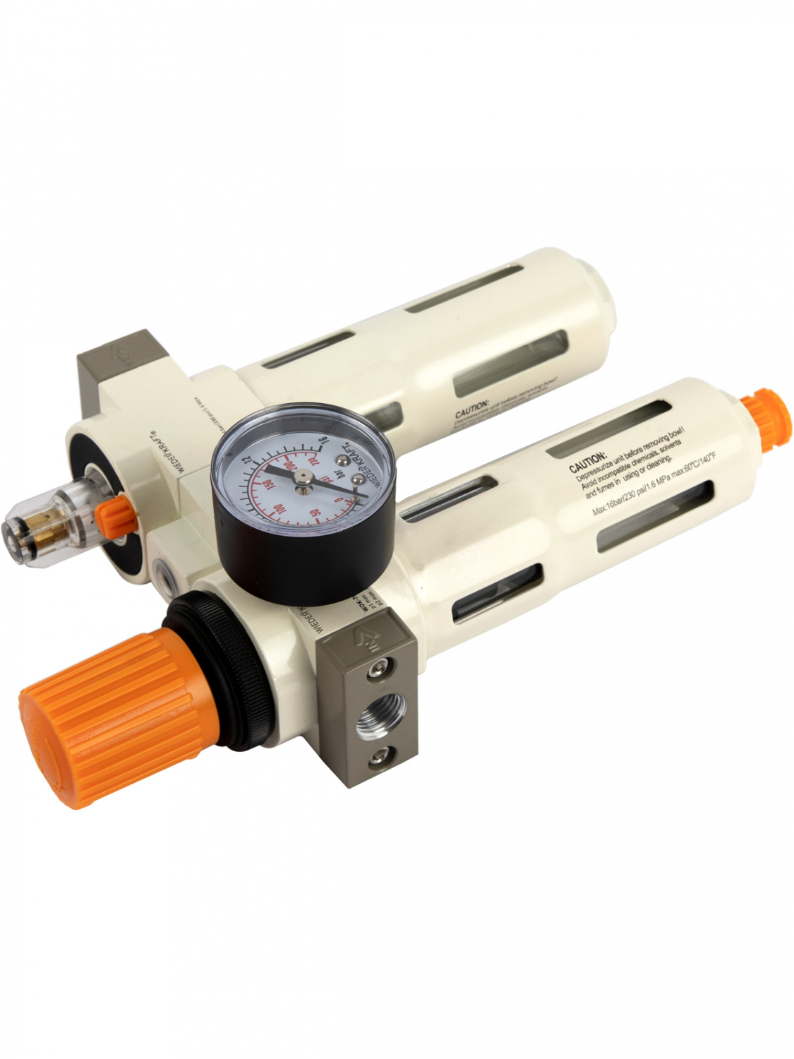 WDK-70120FD Блок подготовки воздуха 1/4", 16 бар с влагоотделителем 5 мкм, лубрикатором и регулятором давления