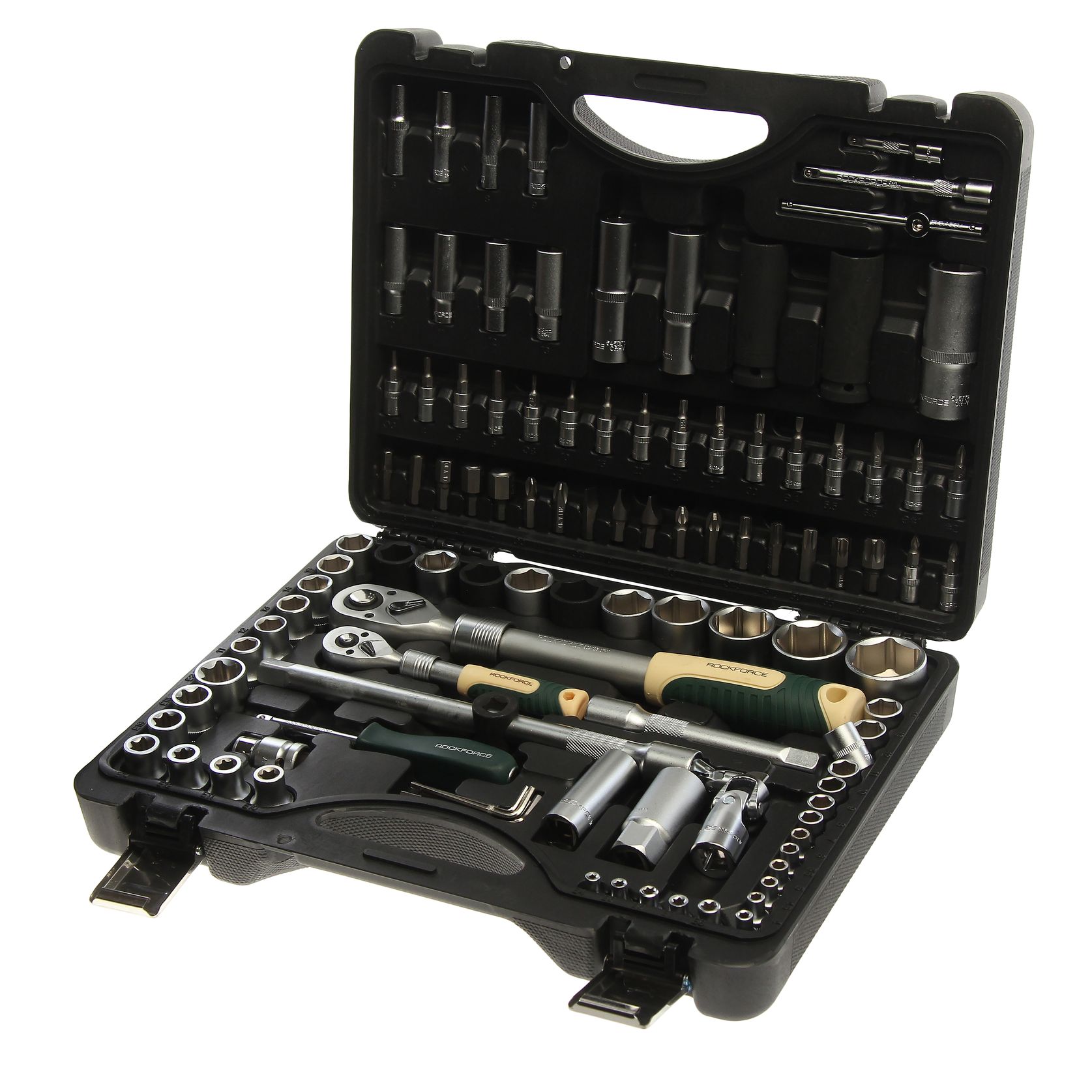 Набор торцевых головок и вставок RF-41082-5LEURO: 1/2" & 1/4"DR 6-гранных с телескопическими трещотками 108пр. ROCKFORCE /1/2