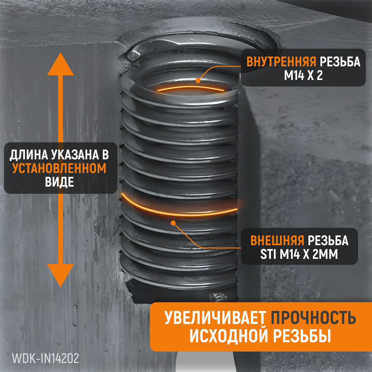 WDK-IN14202 Резьбовые вставки M14X2, 2.5d, 10 предметов