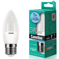 Лампа светодиодная E27 C35 7W холодный свет CAMELION 1/10/100