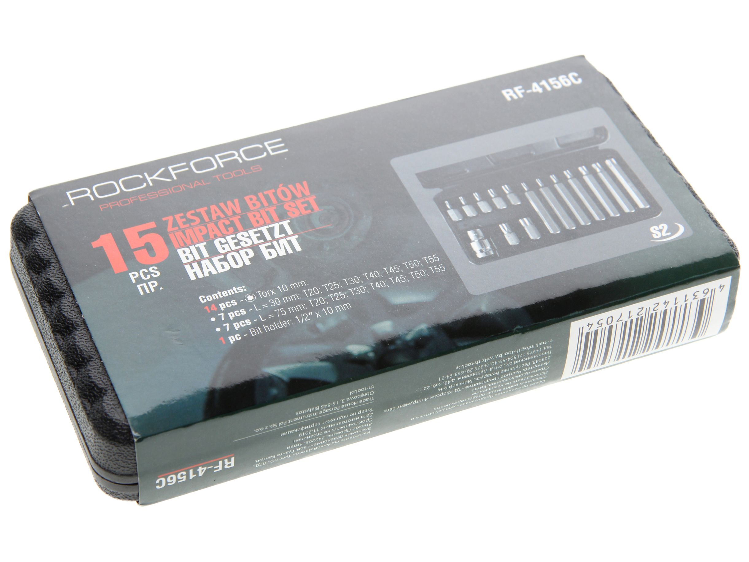 Набор бит RF-4156C TORX с битодержателем,15пр. 1/2"(L: 30/75мм; Т20,Т25,Т30,Т40,Т45,Т50,Т55), в кейсе ROCKFORCE /1