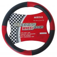 Оплетка руля MIS-LT34C (M) BLACK/RED кожа MISTAR /1/25