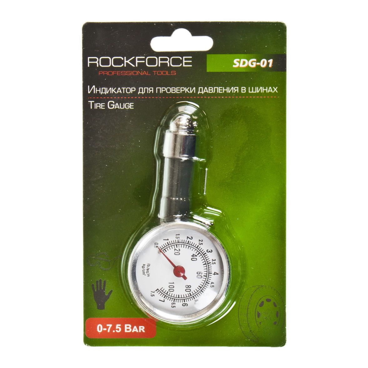 Индикатор  RF-SDG-01 для проверки давления в шинах (0-7,5 Bar), в блистере ROCKFORCE /1/100