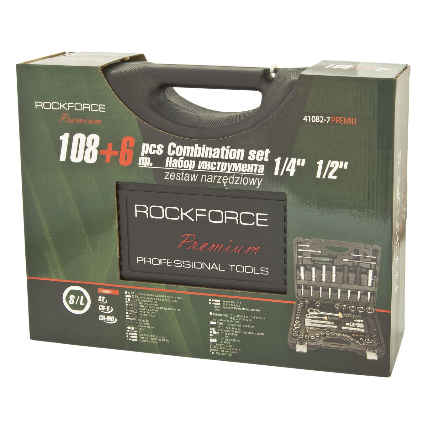 Набор торцевых головок и вставок RF-41082-7-PREMIUM: 1/2" & 1/4"DR 6-гранных (S/L) 108пр + 6пр. ROCKFORCE /1/3