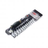 Набор торцевых головок с трещоткой  RF-014-5MSA: 1/4" DR 6-гранных 14пр. (пластик. держатель) ROCKFORCE /1/10/40