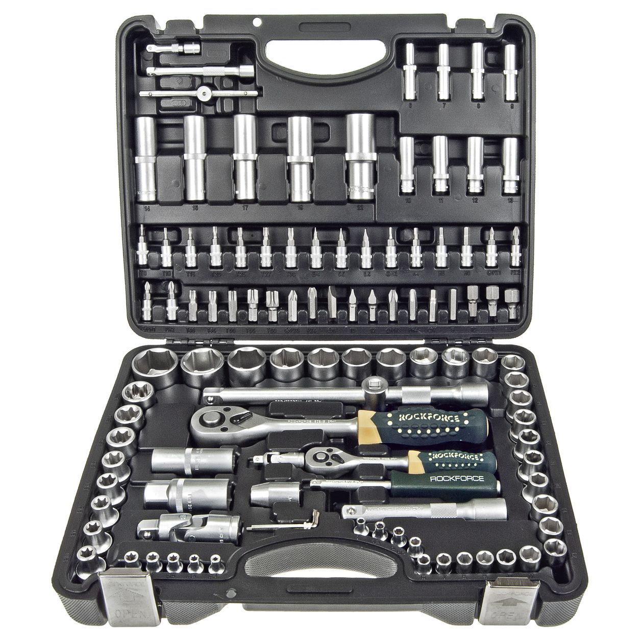 Набор торцевых головок и вставок RF-41082-5: 1/2" & 1/4"DR 6-гранных 108пр. ROCKFORCE /1/3