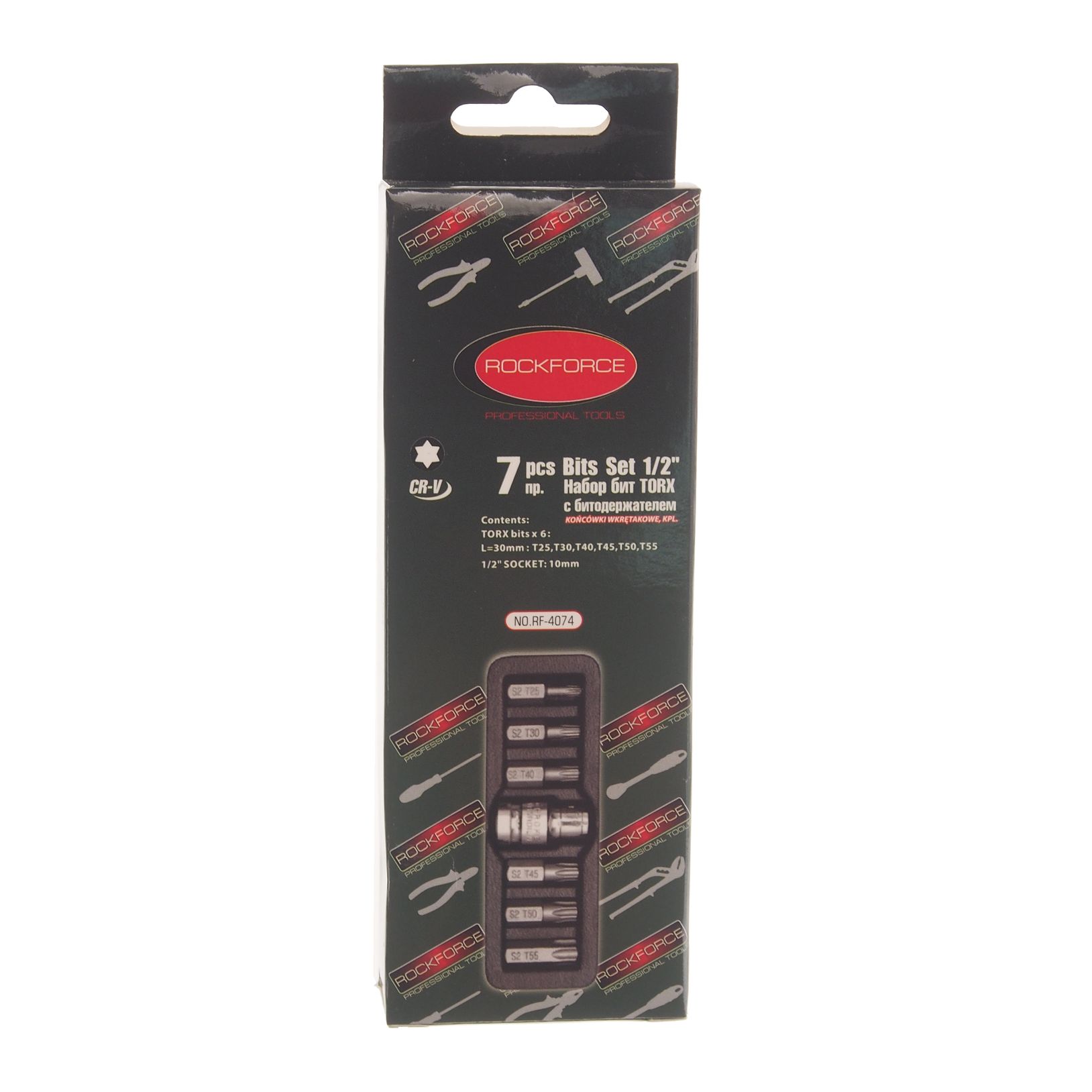 Набор бит RF-4074 TORX с битодержателем,7пр.1/2"(L:30мм;Т25,Т30,Т40,Т45,Т50,Т55), в ложементе ROCKFORCE /1