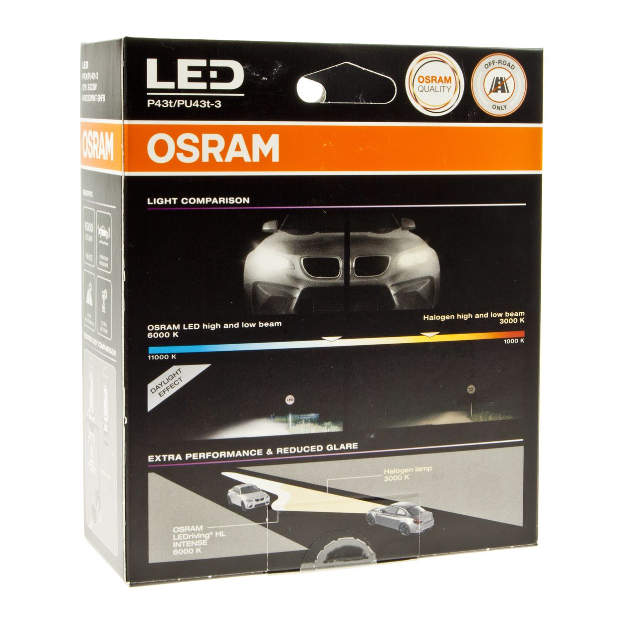 Автолампа H4/H19 (P43t/PU43t-3)+350% LED WHITE LEDriving HL INTENSE 6000K (2шт) 12V OSRAM /1
