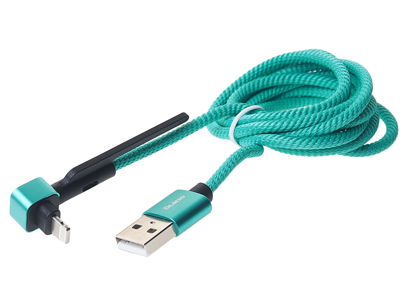 Кабель-подставка USB 2.0 - Lightning 1.2м, текстильная оплётка, угловой, зеленый OLMIO, OLM-038648 /1/100