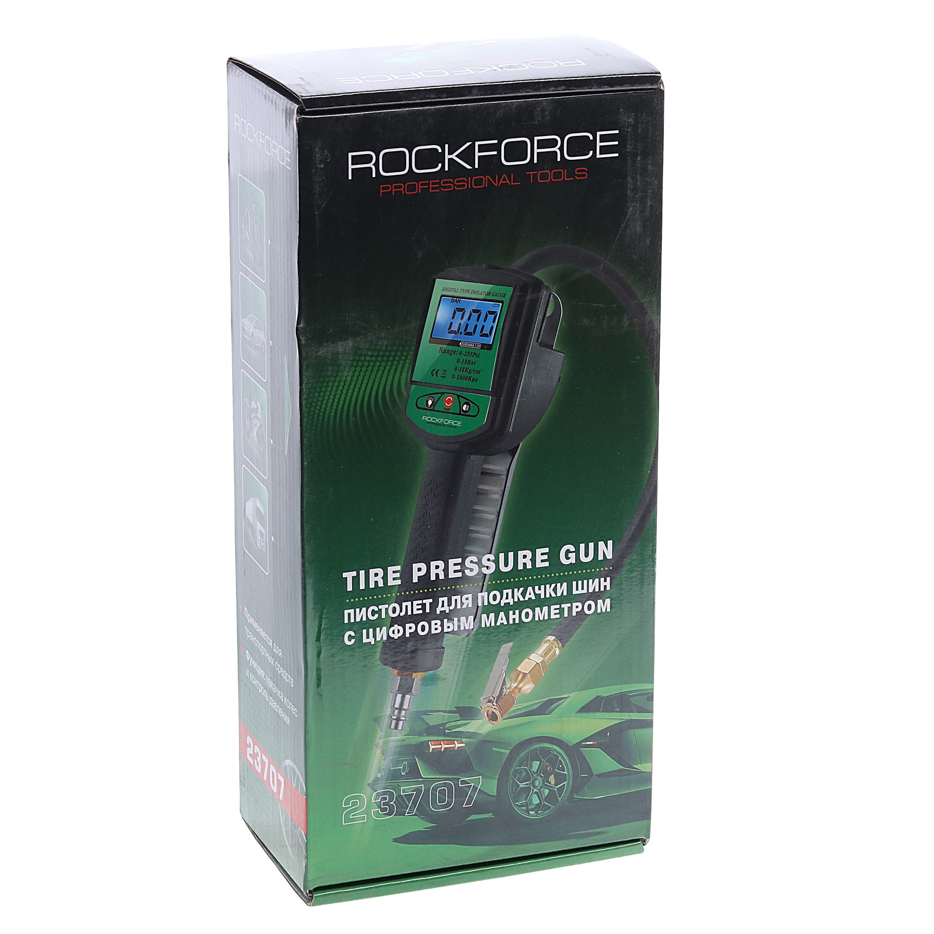 Пистолет RF-23701 для подкачки шин с цифровым манометром и шлангом (0-18Bar) ROCKFORCE /1/30