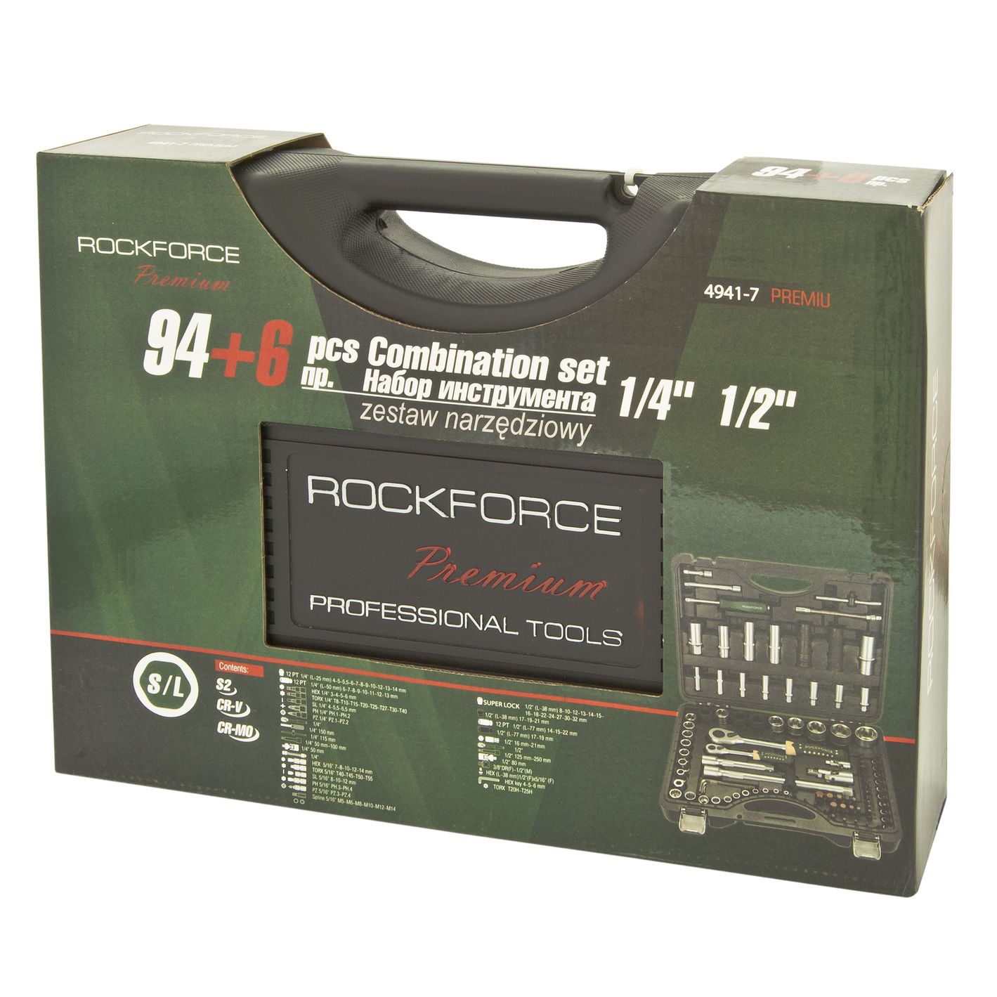 Набор торцевых головок и вставок RF-4941-7-PREMIUM: 1/2" & 1/4"DR (S/L) 94пр + 6пр. ROCKFORCE /1/3