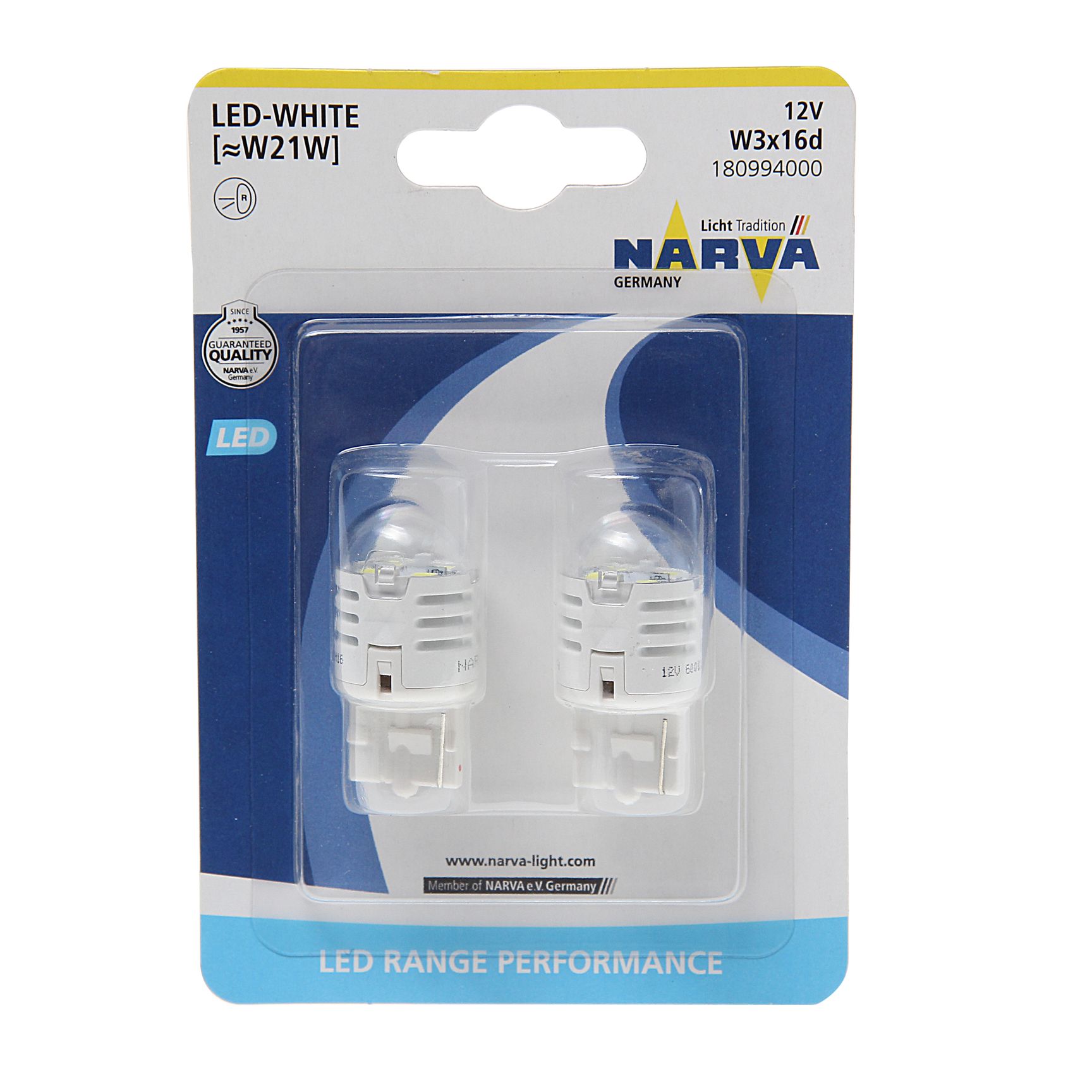 Автолампа W21W  LED WHITE U30CW (блистер, 2шт) 12V NARVA /1/10