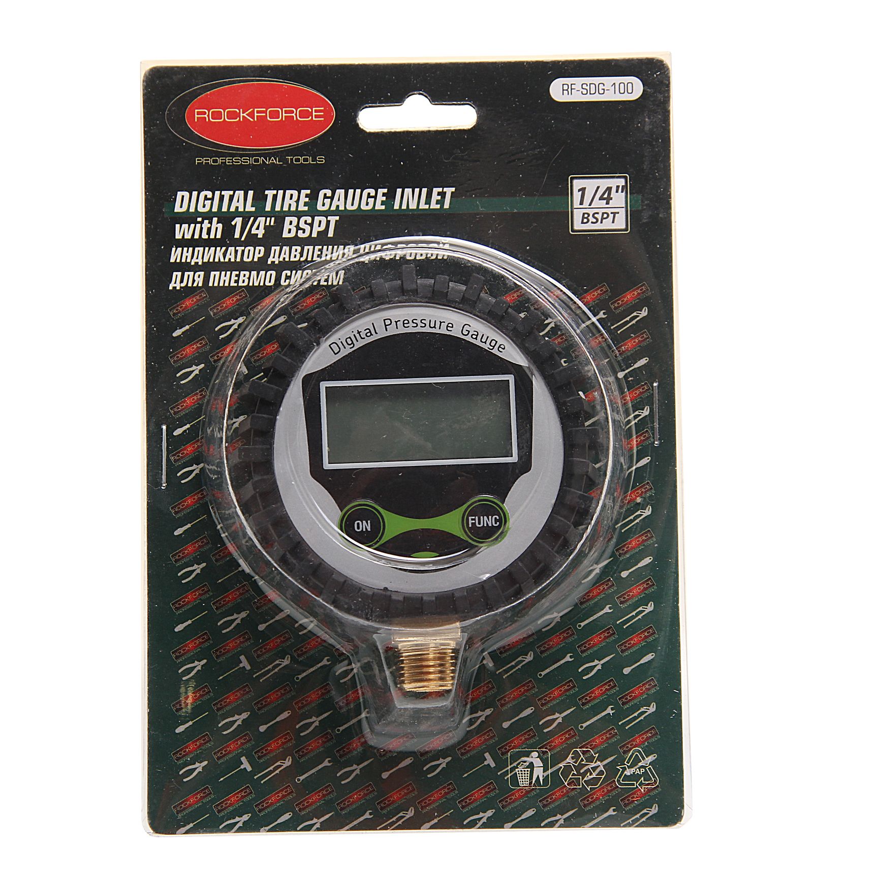 Индикатор давления RF-SDG-100 цифровой для пневмосистем 1/4"(Psi, Kpa, Bar, Kgf/cm2), в блистере ROCKFORCE /1