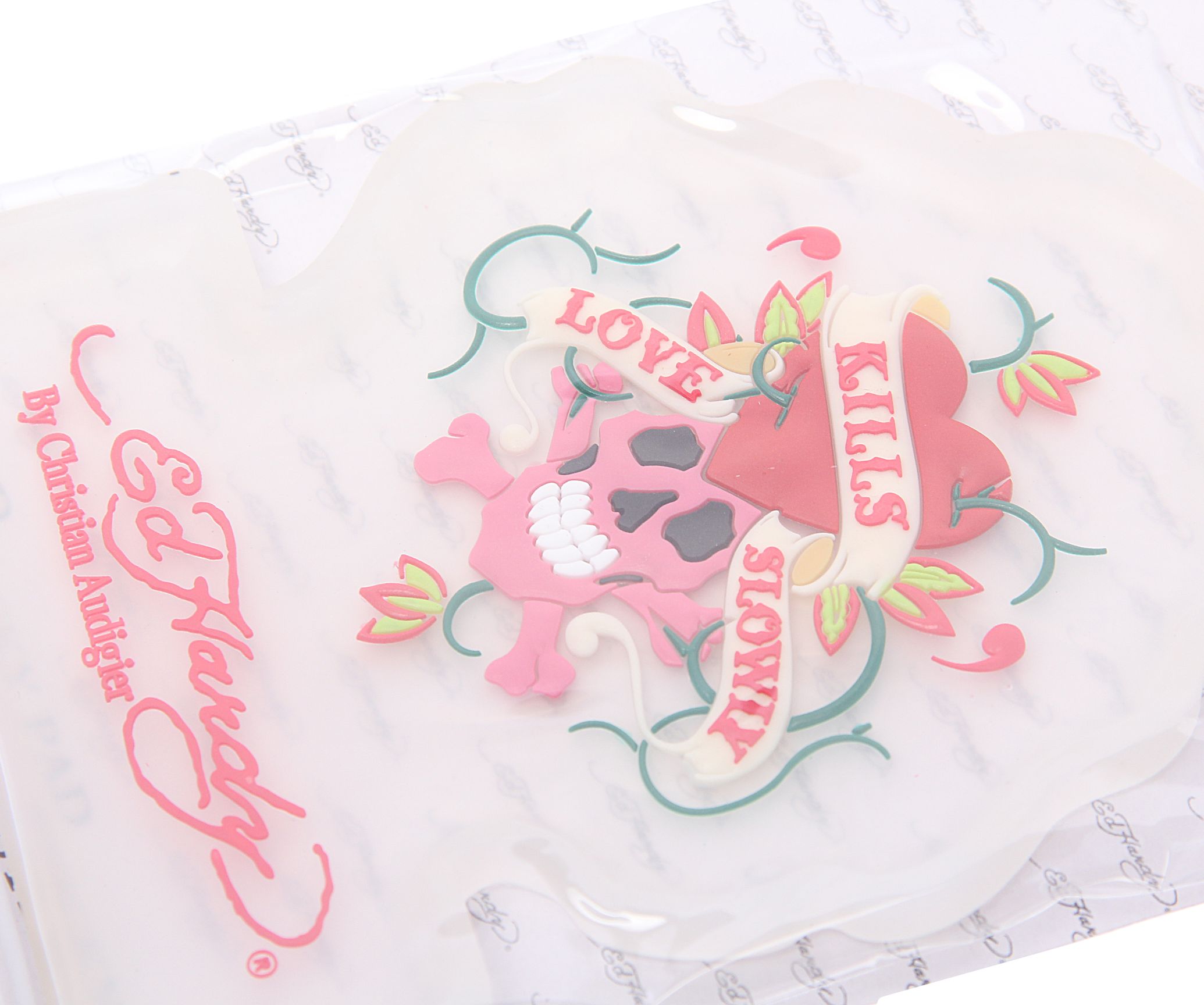 Коврик антискатный EH-00128T "LOVE KILLS SLOWLY" CLEAR на панель приборов 17х13см ED HARDY (США) /1/16