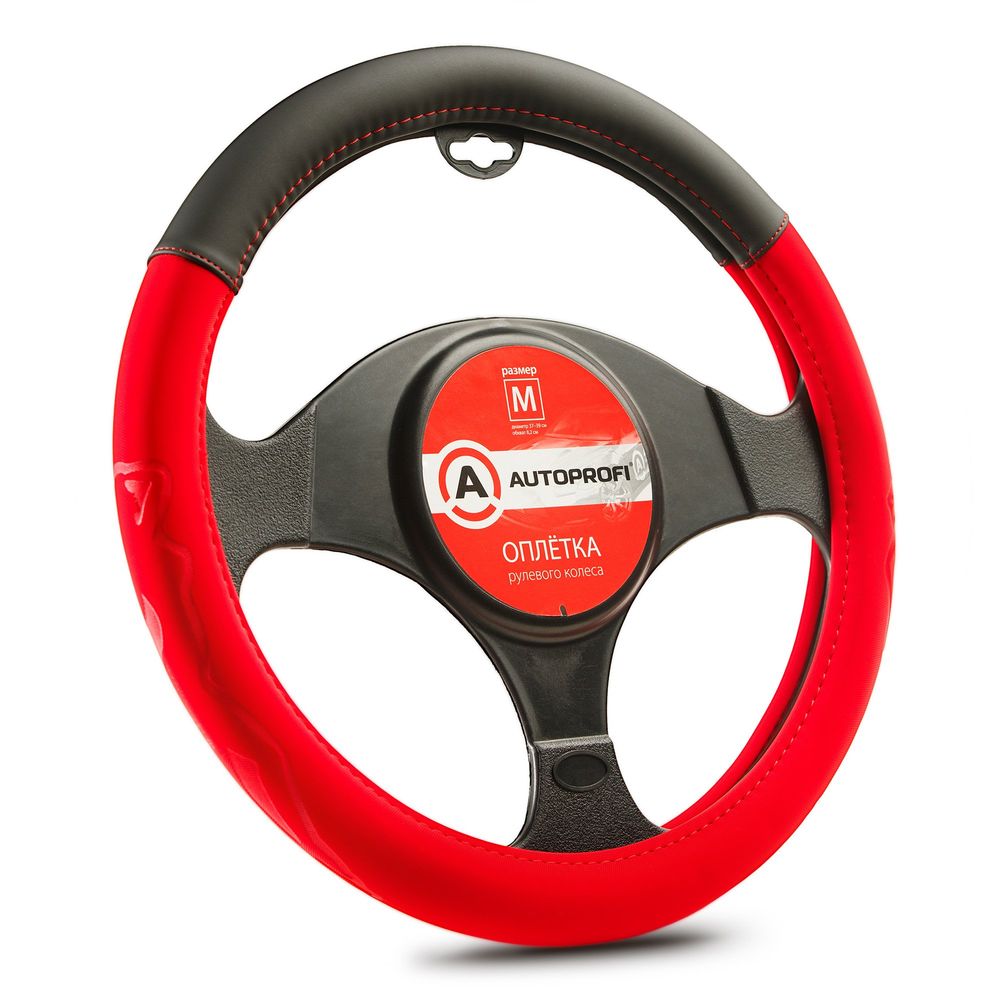 Оплетка руля AP-2022 BLACK/RED (M) софттач + синтетический нубук, AUTOPROFI 1/20