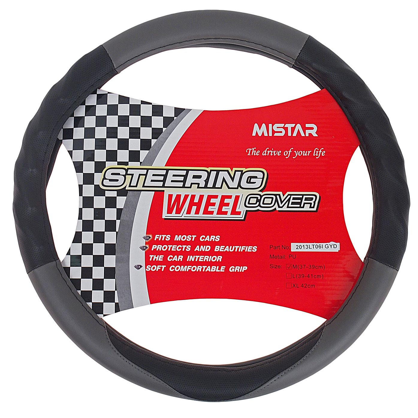 Оплетка руля MIS-2013LT06I(M) BLACK/GREY кожа MISTAR /1/25