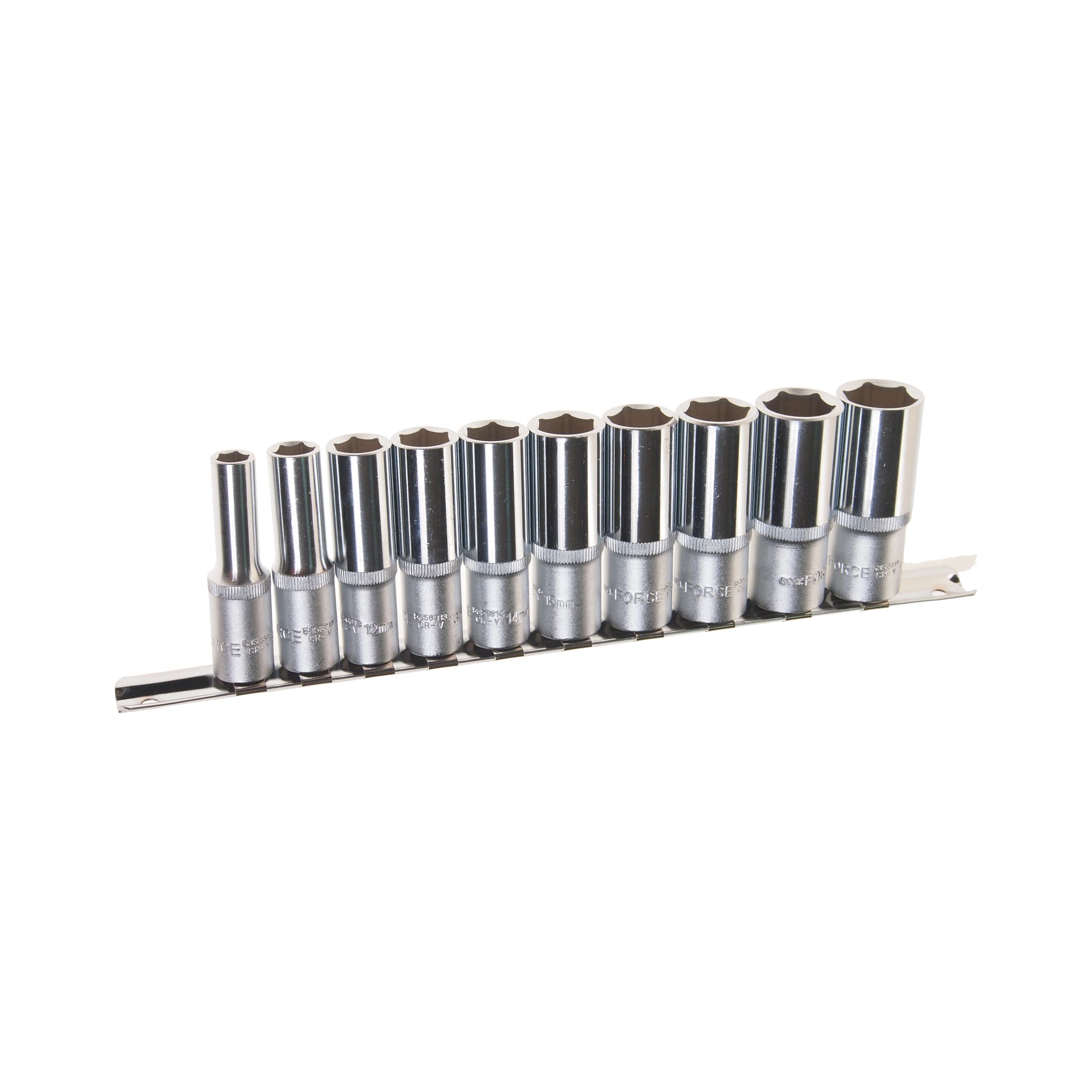 Набор торцевых головок RF-3102-5: 3/8"DR 6-гранных глубоких на планке 10пр. ROCKFORCE /1/10