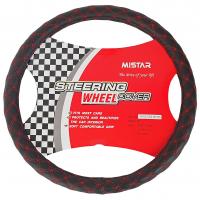 Оплетка руля MIS-2013LT05E(XL) BLACK/RED чёрная с двойной красной строчкой MISTAR /1/25