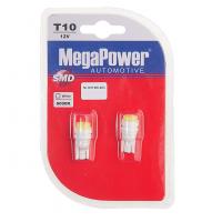 Автолампа T10W (W2,1x9,5d) CERAMIC 1 SMD WHITE блистер (2 шт) 6000K 55лм   12V MEGAPOWER /1 /50