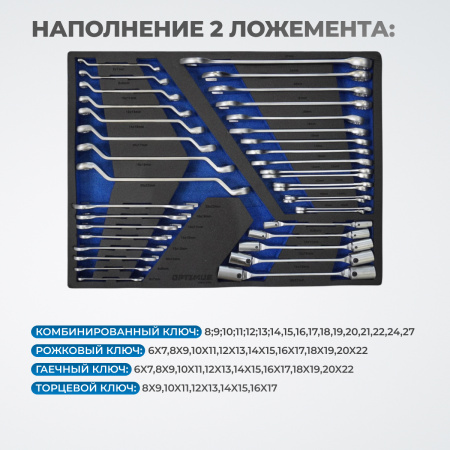 OPT-917P Тележка инструментальная, 7 полок с набором инструментов 312 пр, пластиковая столешница