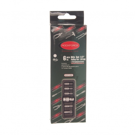 Набор бит RF-4066 SPLINE с битодержателем,6пр.1/2"(L:30мм;M5,М6,М8,М10,M12), в ложементе ROCKFORCE /1
