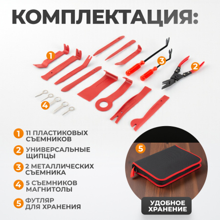 WDK-214266 Набор универсальный для разборки салона автомобиля, 19 предметов