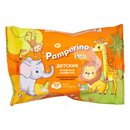 Салфетки влажные PA-72786 "PAMPERINO" ДЕТСКИЕ с экстрактом ромашки и витамином Е (17х14см) в мягкой упаковке (50шт) АВАНГАРД /1/26