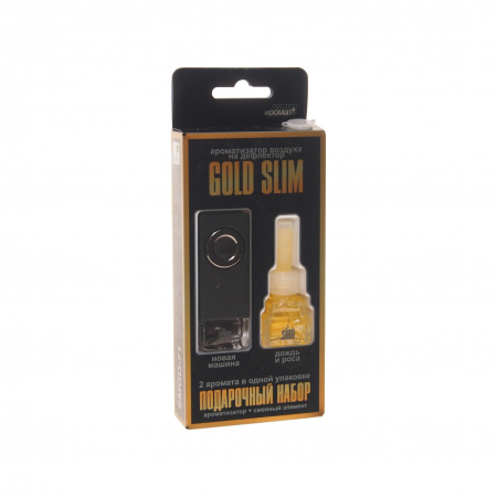 Ароматизатор воздуха SMGD-71 GOLD SLIM (новая машина+картридж дождь и роса) на дефлектор, жидкостной 8мл FKVJP /1/40