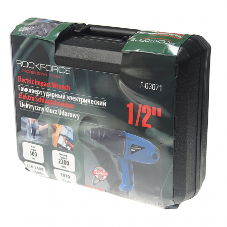 Гайковерт RF-F-03071 ударный электрический 1/2" (220-240V, 1010W, 500Нм) с комплектом головок (17, 19, 21, 22мм) ROCKFORCE /1/4