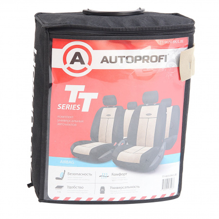 Чехлы на сиденье TT-902V  BLACK/LIGHT BEIGE   полиэстер-велюр, AIRBAG (9шт) AUTOPROFI /1/6
