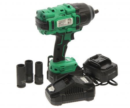 Гайковерт RF-WT02F1161 ударный аккумул. 1/2",головки17,19,21мм(2 БАТАРЕИ,20V,5.0AH LI-ION,1550об/мин,3 реж.усилия:130,400,1356Нм)в кейсе ROCKFORCE/1/4