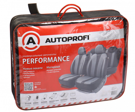 Чехлы на сиденье PERFORMANCE PRF-1505 BLACK/GREY материал hexagon polyester, 3D крой (15шт) AUTOPROFI /1/5