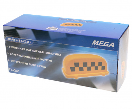 Знак "ТАКСИ" TX-201 YELLOW (шаш.) магнитный с подсветкой 12V MEGA ELECTRIC /1/20 HIT