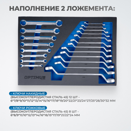 OPT-717E Тележка инструментальная, 7 полок с набором инструментов, столешница с EVA покрытием