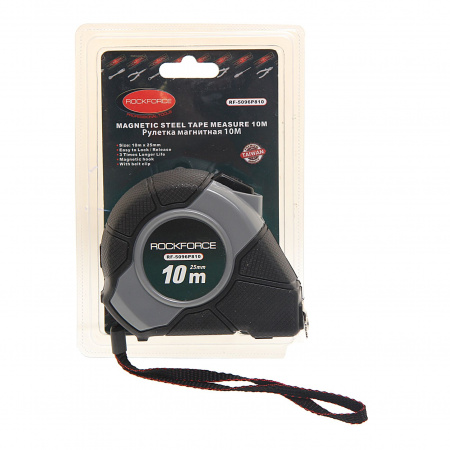 Рулетка RF-5096P810 10мх25мм (магнитный зацеп, автоблокировка, двухкомпонентный корпус), в блистере ROCKFORCE /1