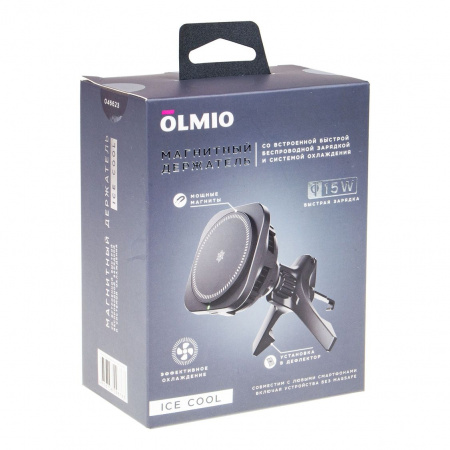 Держатель телефона OLM-046623 MagSafe со встроенным беспроводным ЗУ на дефлектор, 15W черный OLMIO /1