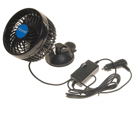 Вентилятор HX-701 12см (4.5") 12V (4W) диммер, на вакуумной присоске, с регулируемыми углами обдува black/blue MITCHELL 1/24