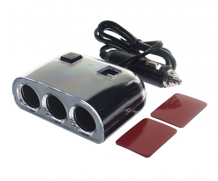 Разветвитель прикуривателя OLS-1505 BLACK на 3 гнезда +2USB(1,2A) с удлинителем 0.8м 12V-24V OLESSON /1