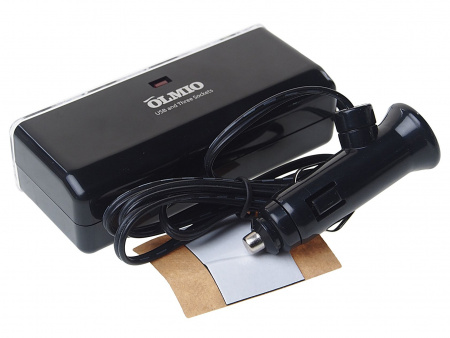 Разветвитель прикуривателя OLM-038888 3гнезда+1USB+провод-удлинитель, 2.1A OLMIO /1