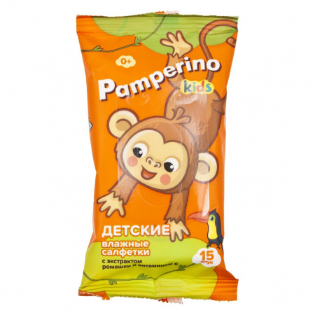 Салфетки влажные PA-72785 "PAMPERINO" ДЕТСКИЕ с экстрактом ромашки и витамином Е (17х14см) в мягкой упаковке (15шт) АВАНГАРД /1/108
