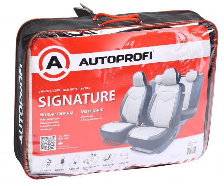 Чехлы на сиденье SIGNATURE SGN-1505GF BLACK/WHITE эко-кожа, 3D крой, AIRBAG (15шт) AUTOPROFI /1/5 OLD